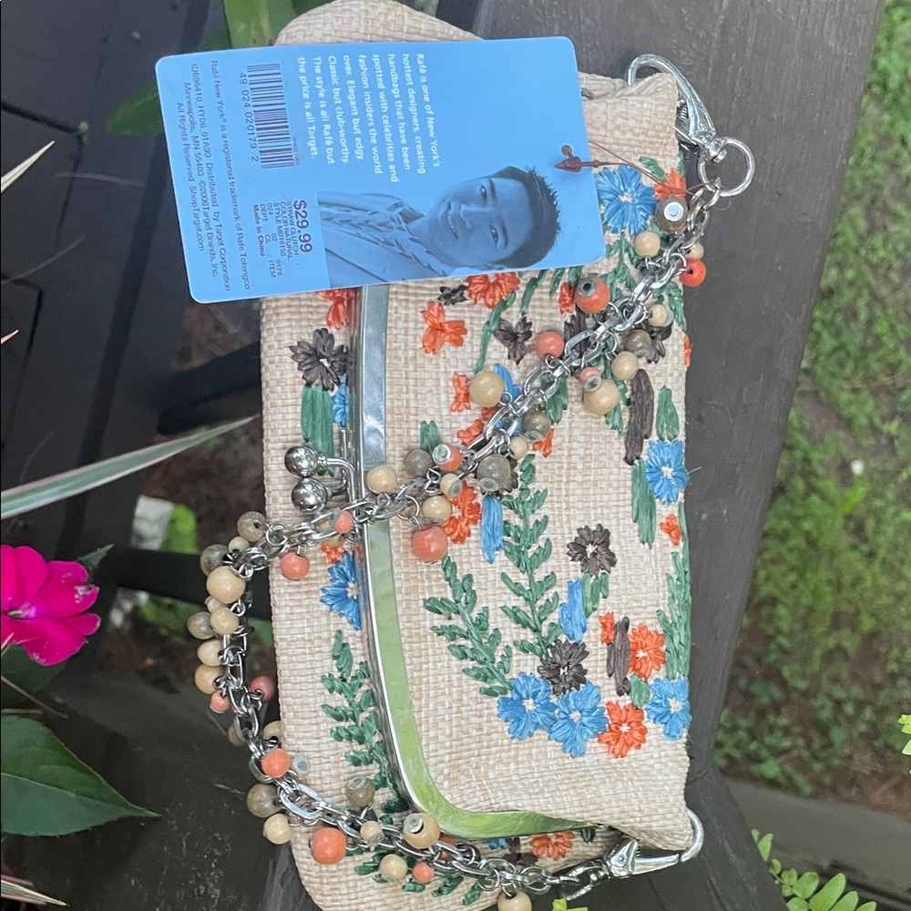 Rare Rafe for target Floral Embroidered Beige straw Clutch